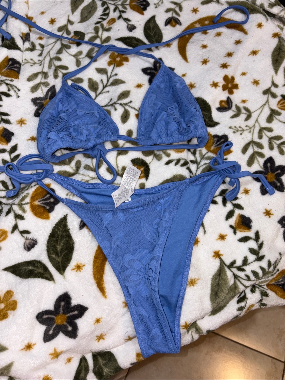 aerie Periwinkle Blue Lace Triangle Tie-Side Bikini